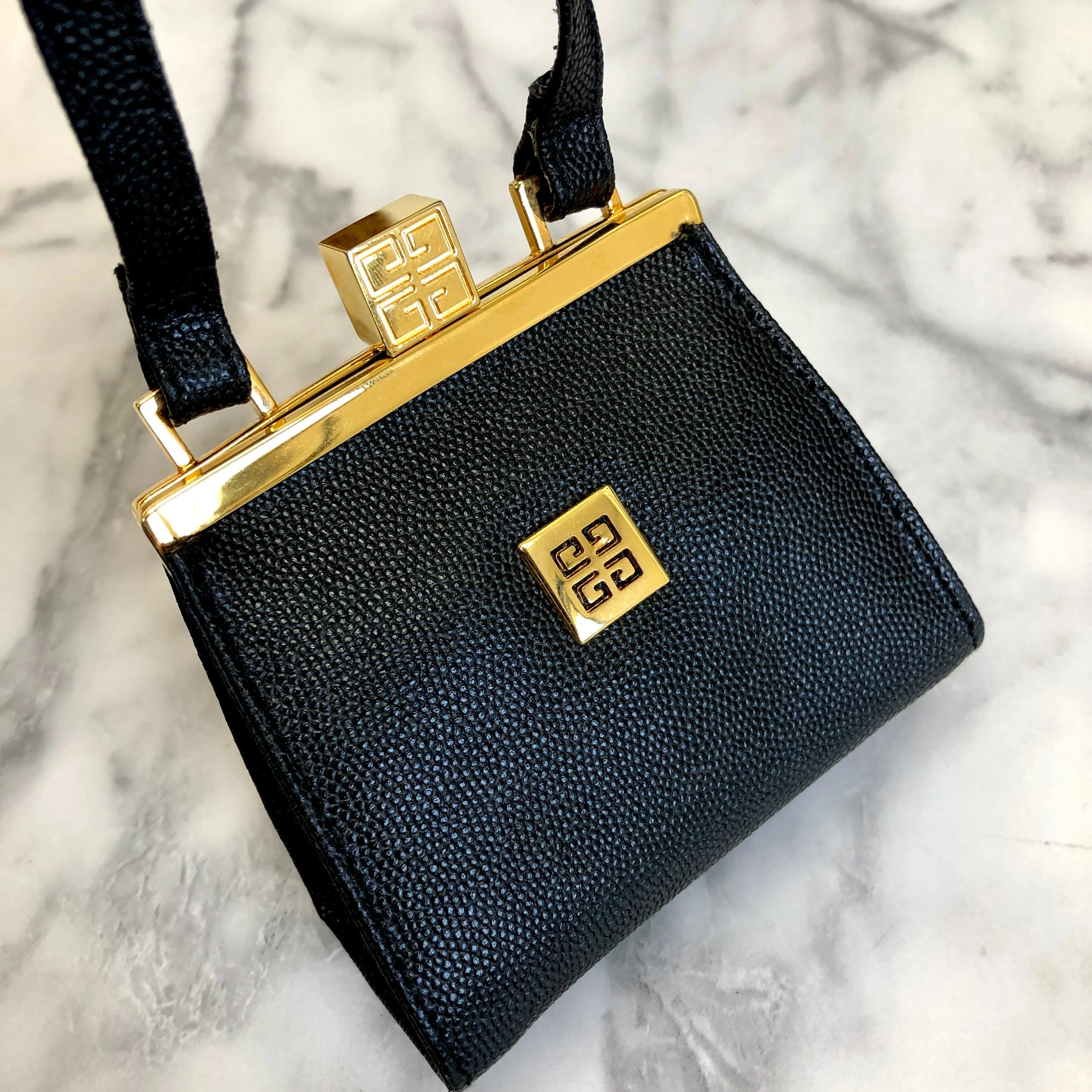 GIVENCHY Logo Clasp Mini Handbag Black Vintage Old gmgwt2