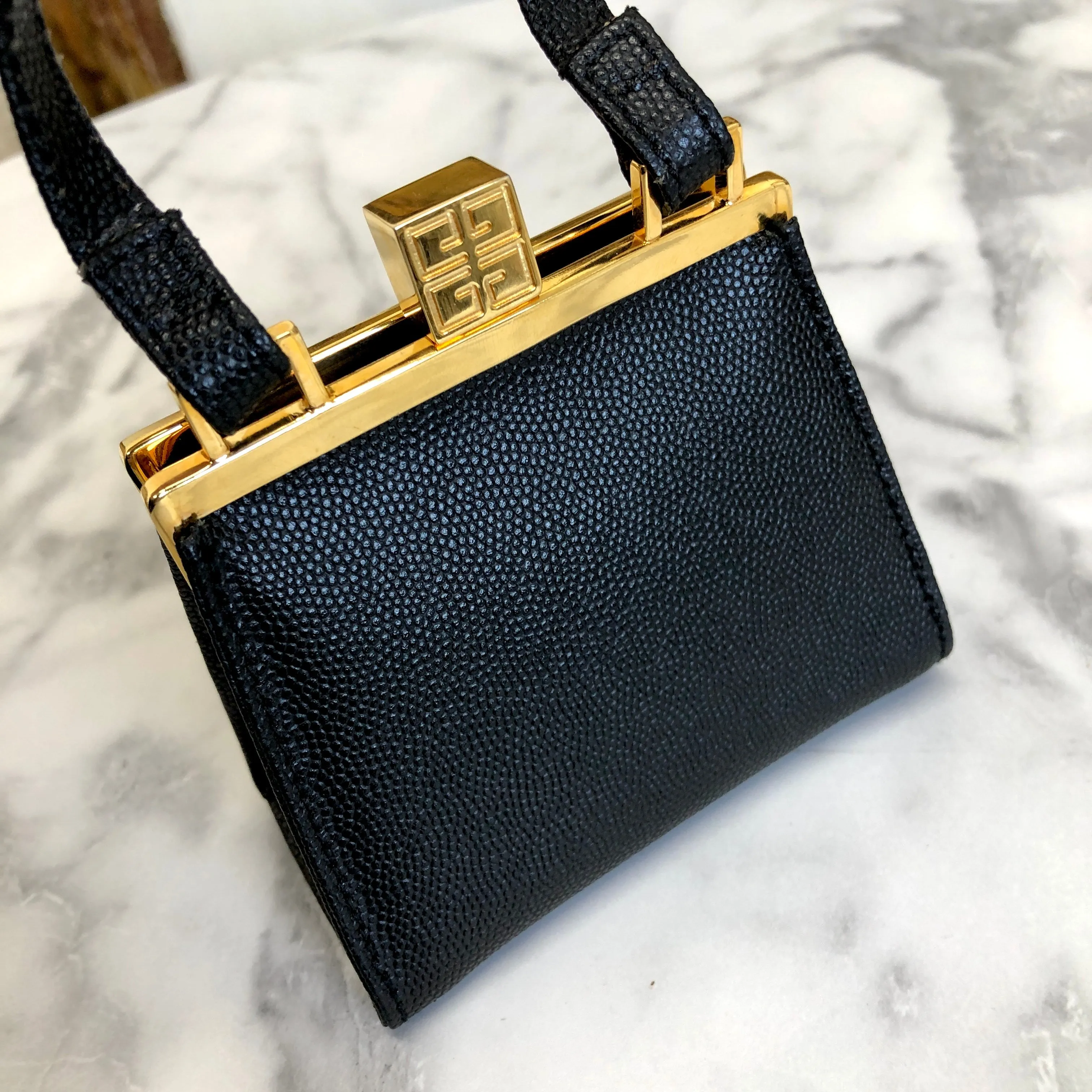GIVENCHY Logo Clasp Mini Handbag Black Vintage Old gmgwt2