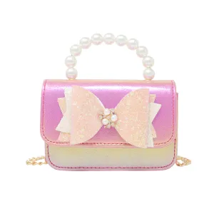 Glitter Bow Pearl Handle Handbag