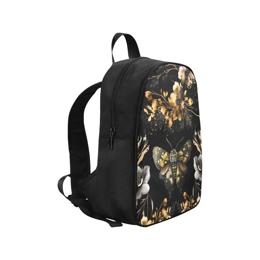 Gold Black Luna Moth Backpack, Boho Bookbag (Select Size), Canvas Backpack, Witchy Back Pack Purse