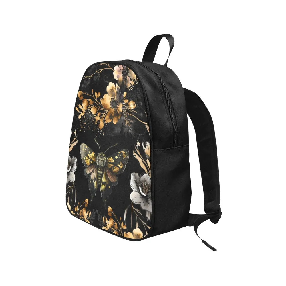 Gold Black Luna Moth Backpack, Boho Bookbag (Select Size), Canvas Backpack, Witchy Back Pack Purse