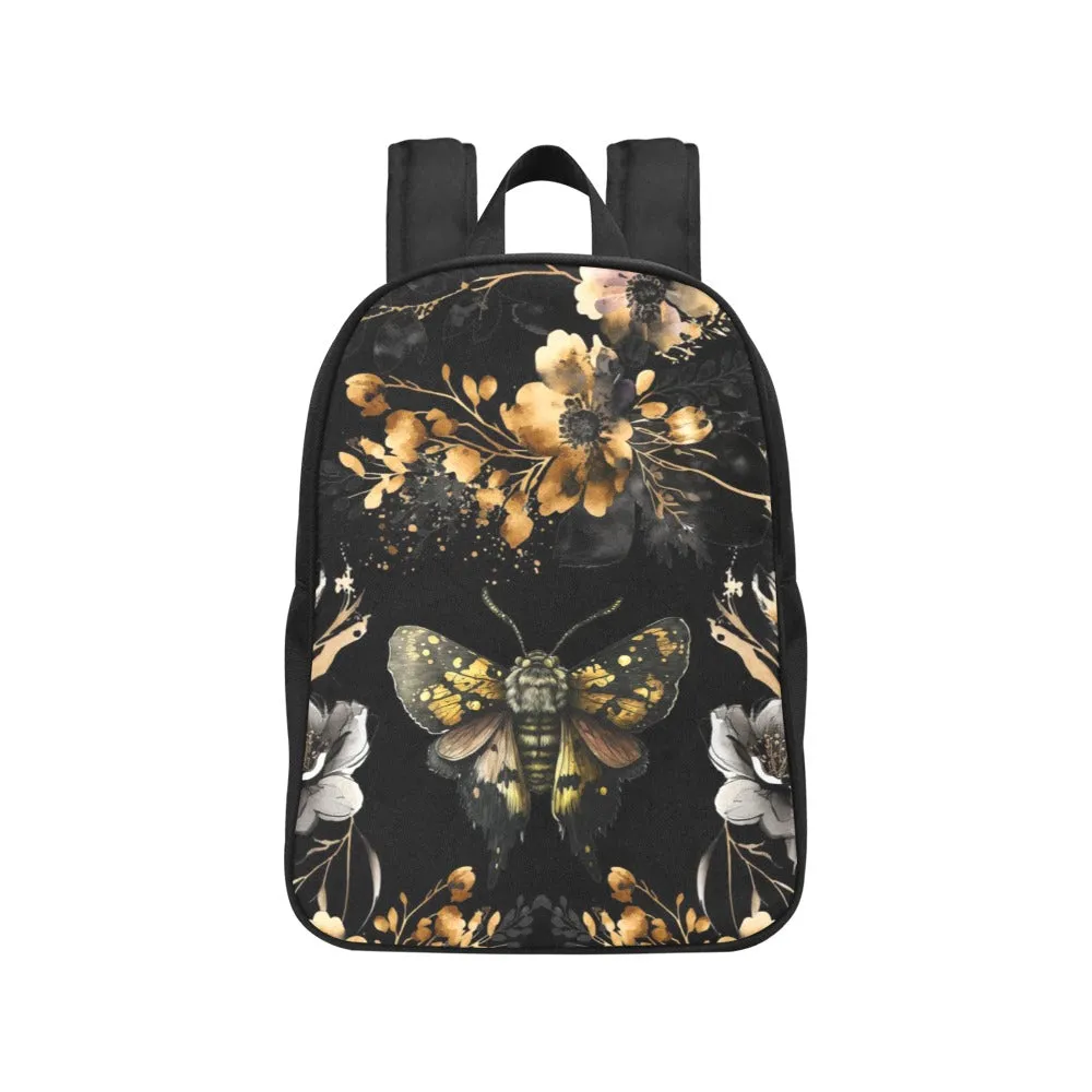 Gold Black Luna Moth Backpack, Boho Bookbag (Select Size), Canvas Backpack, Witchy Back Pack Purse