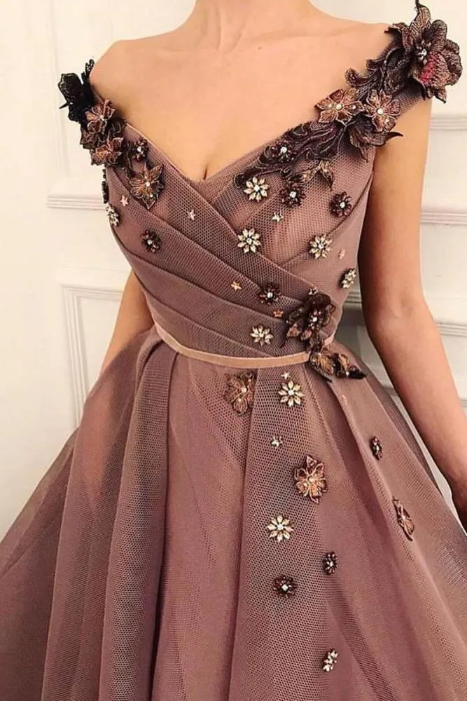 Gorgeous Brown Prom Party Gowns| V-Neck Ball Gown Evening Gowns
