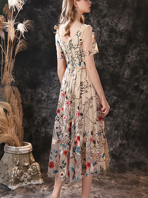 Gorgeous Evening Dress A-Line Jewel Neck Lace Tea-Length Social Pageant Dresses
