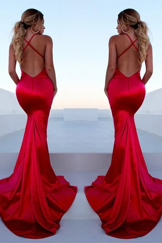 Gorgeous Red Halter Elegant Lace Up Prom Dresses Sleeveless Ruffles Chic Mermaid Side Slit Evening Dresses