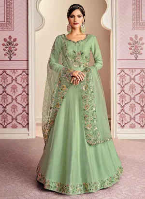 Green Floral Embroidered Designer Floor touch Anarkali