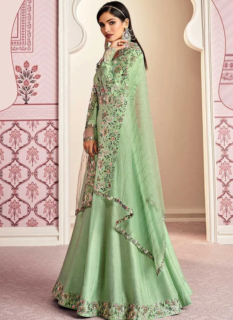Green Floral Embroidered Designer Floor touch Anarkali