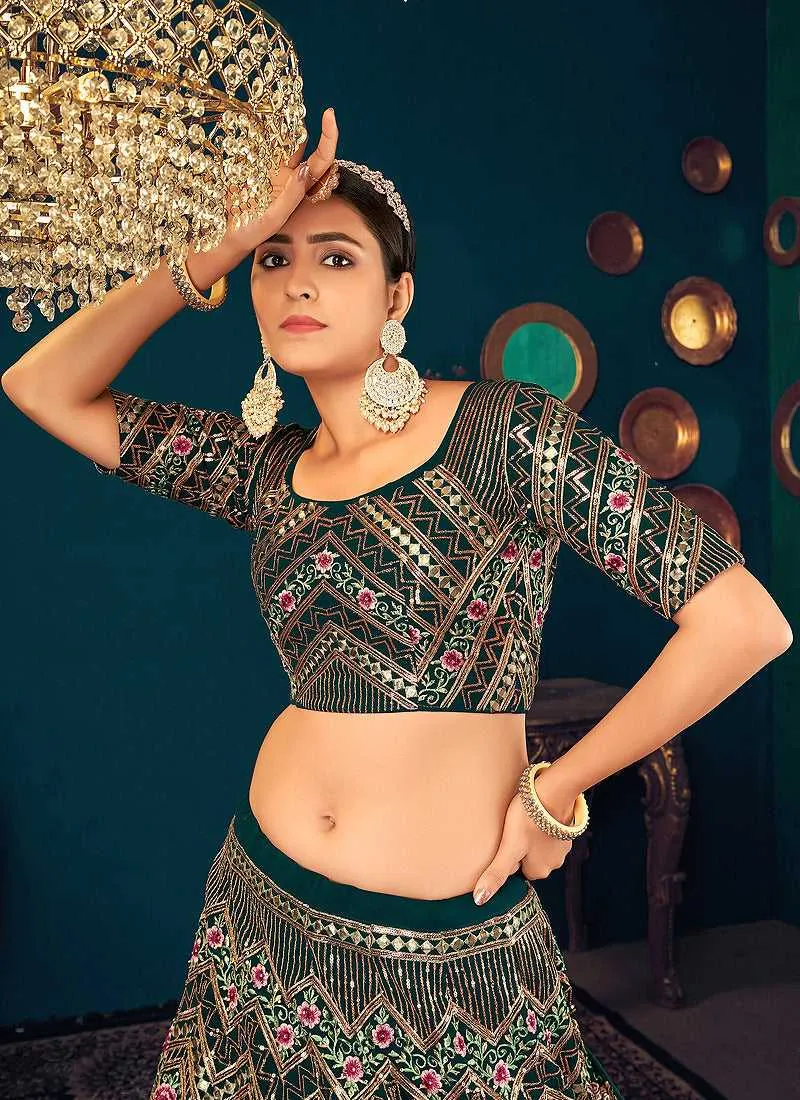 Green Multicolor Heavy Embroidered Designer Lehenga Choli