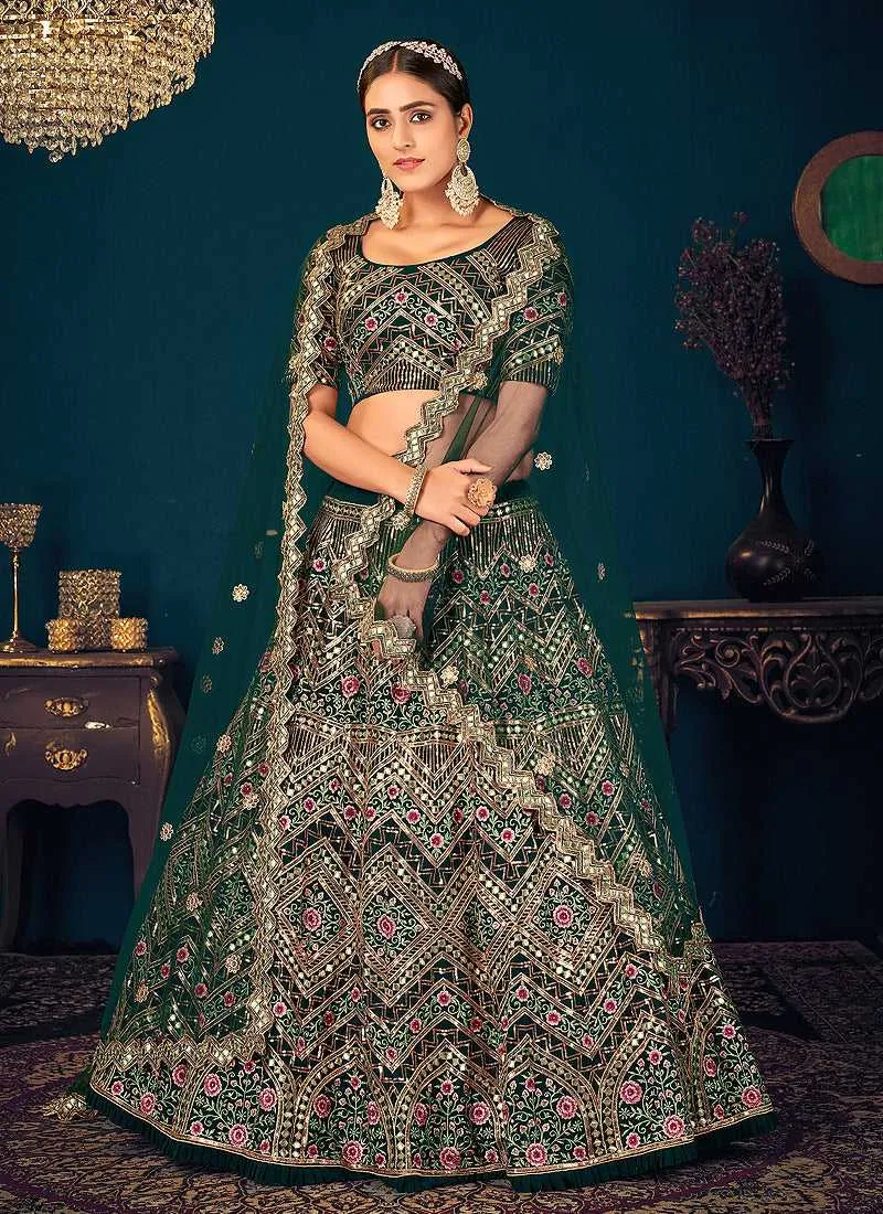 Green Multicolor Heavy Embroidered Designer Lehenga Choli