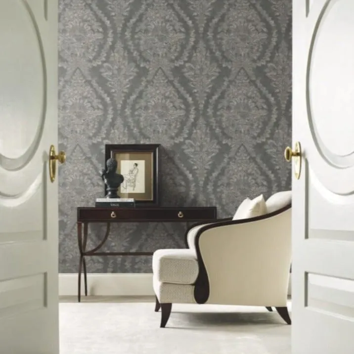 Grey Charleston Damask Elegant Wallpaper (60 SqFt)