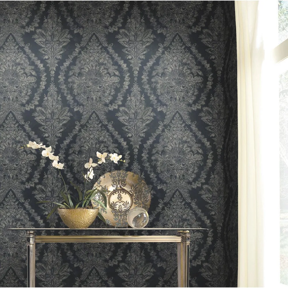 Grey Charleston Damask Elegant Wallpaper (60 SqFt)