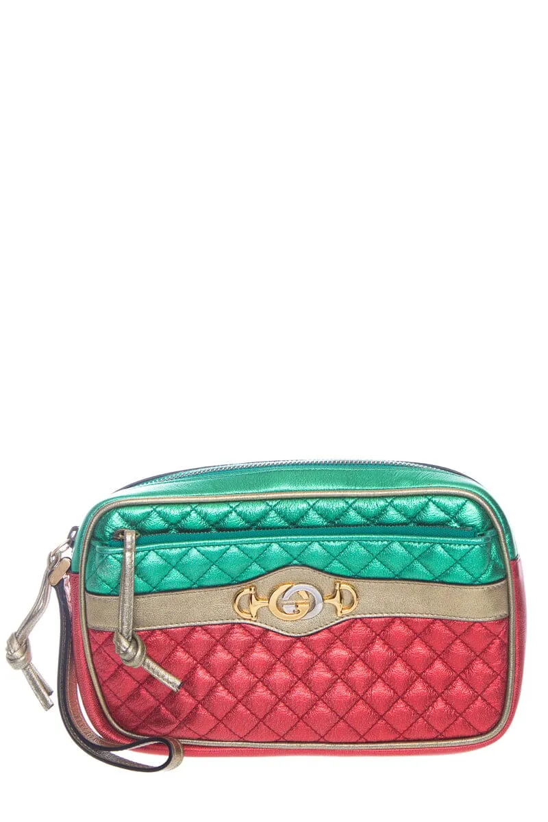 Gucci Green and Red Metallic Trapuntat Camera Pouch