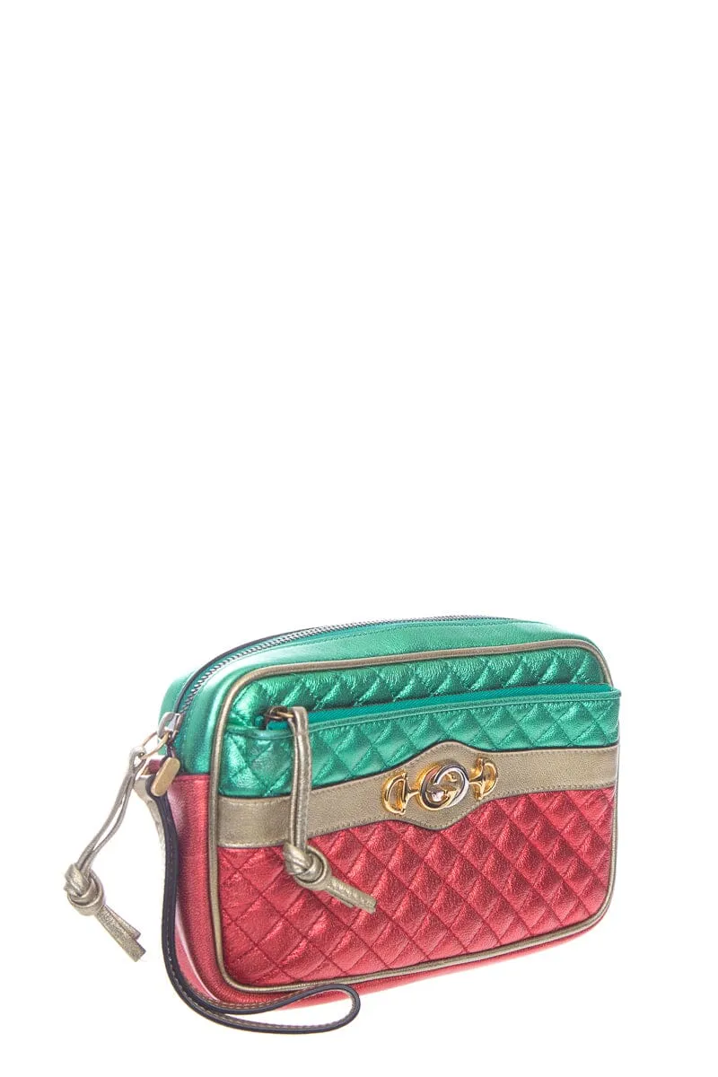 Gucci Green and Red Metallic Trapuntat Camera Pouch
