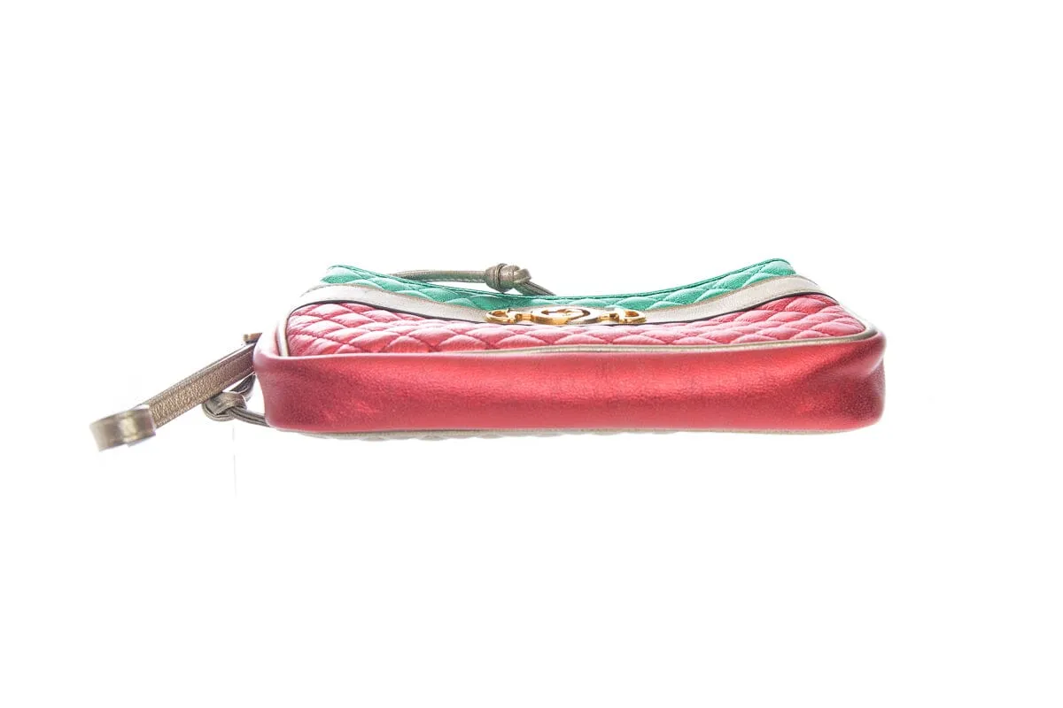 Gucci Green and Red Metallic Trapuntat Camera Pouch