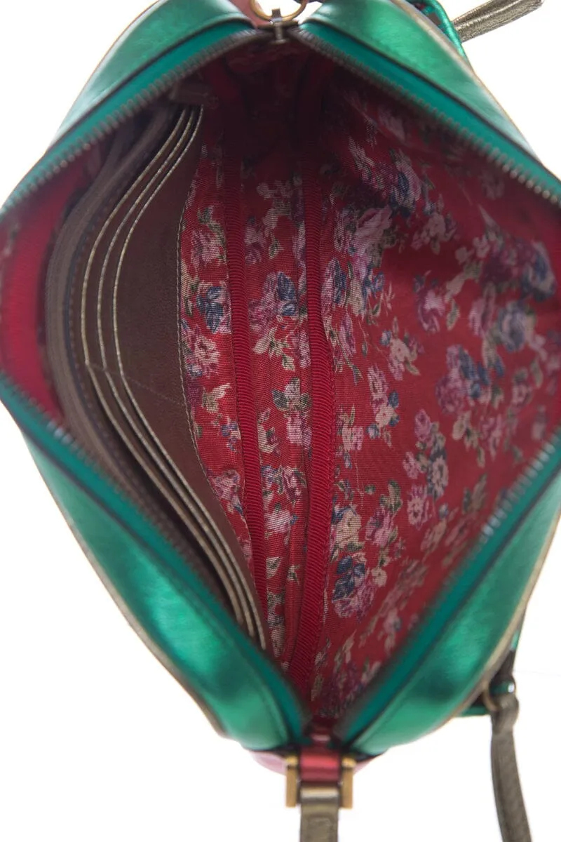 Gucci Green and Red Metallic Trapuntat Camera Pouch