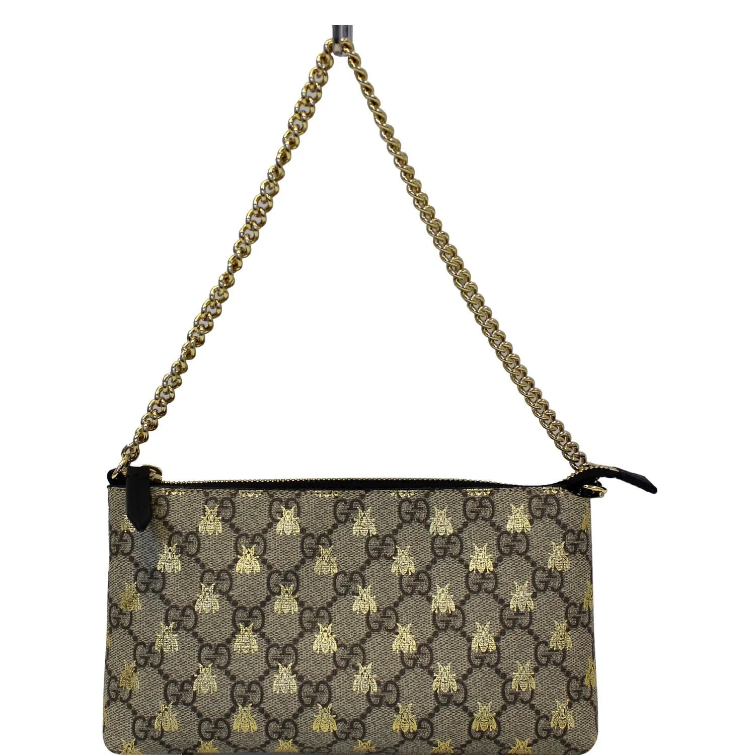 GUCCI Linea Bee GG Supreme Wristlet Handbag Beige/Gold