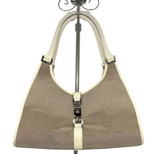 GUCCI Vintage Jackie Cloth Shoulder Handbag - Tan & Cream