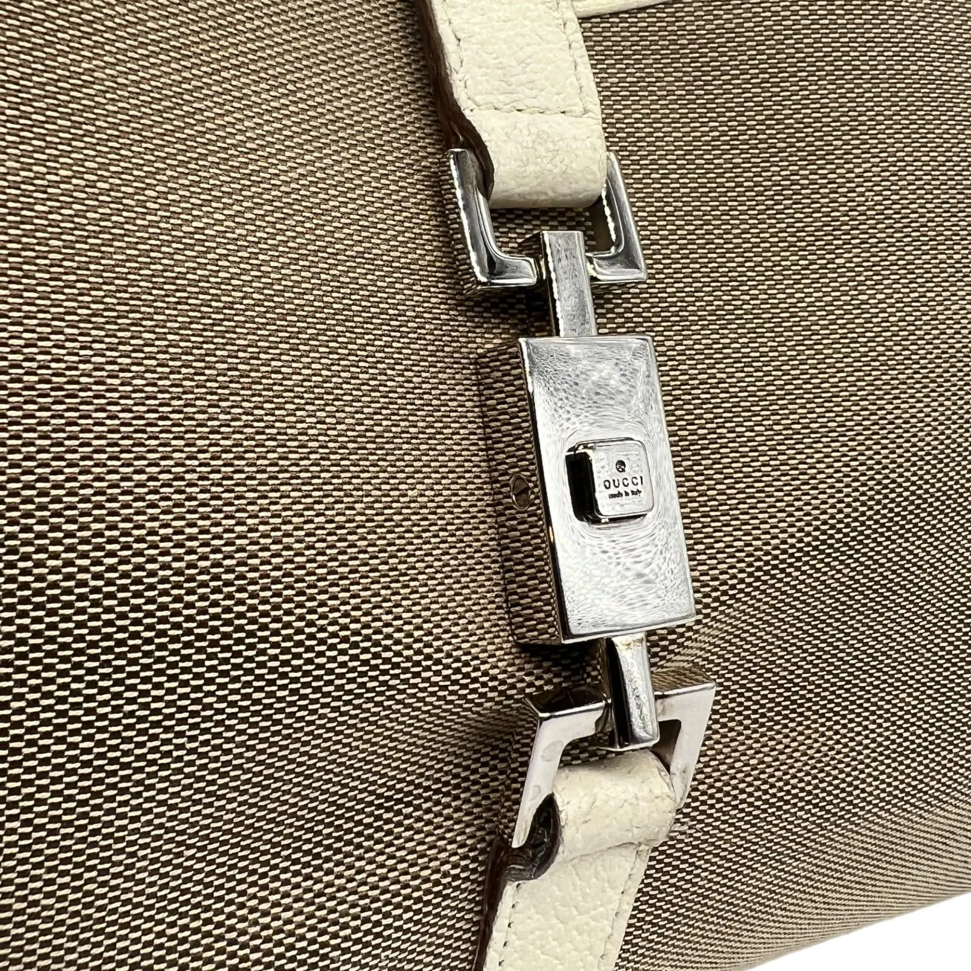 GUCCI Vintage Jackie Cloth Shoulder Handbag - Tan & Cream
