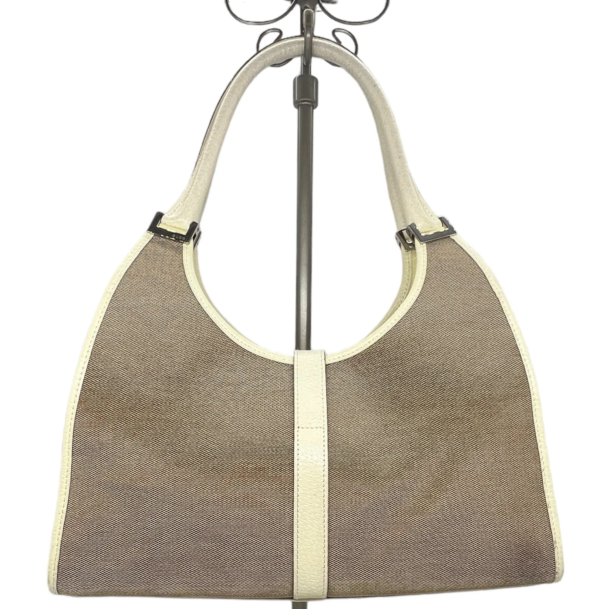 GUCCI Vintage Jackie Cloth Shoulder Handbag - Tan & Cream