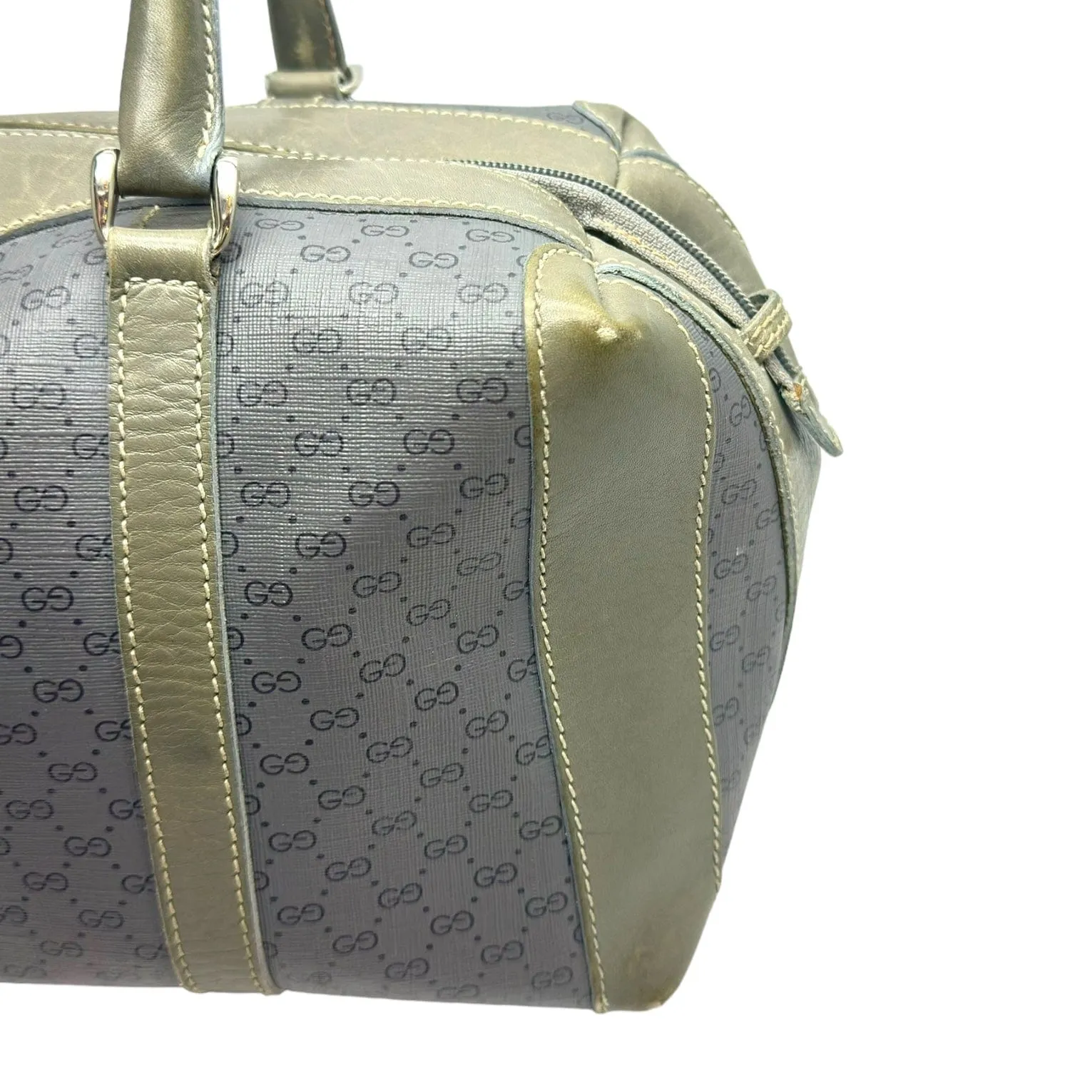 GUCCI Vintage Micro GG Canvas & Leather Boston Bag - Grey