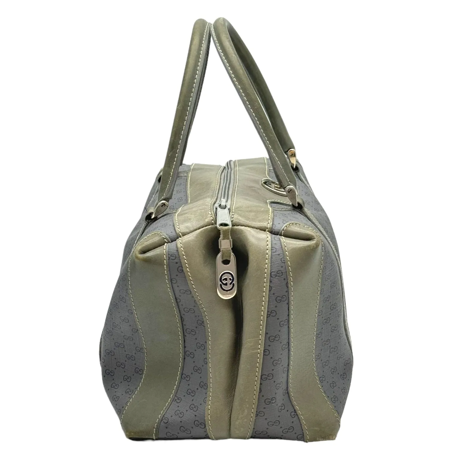 GUCCI Vintage Micro GG Canvas & Leather Boston Bag - Grey