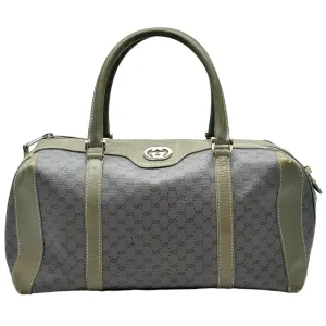 GUCCI Vintage Micro GG Canvas & Leather Boston Bag - Grey