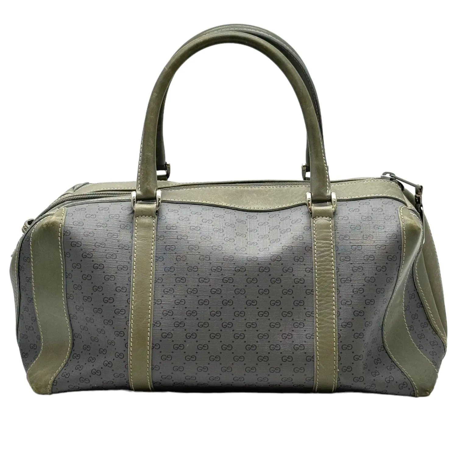 GUCCI Vintage Micro GG Canvas & Leather Boston Bag - Grey