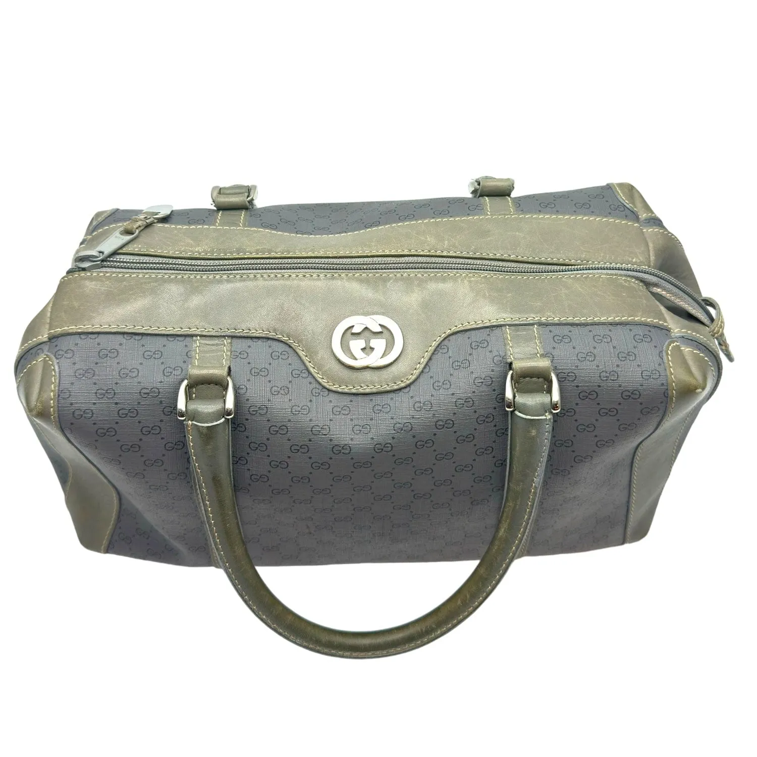 GUCCI Vintage Micro GG Canvas & Leather Boston Bag - Grey