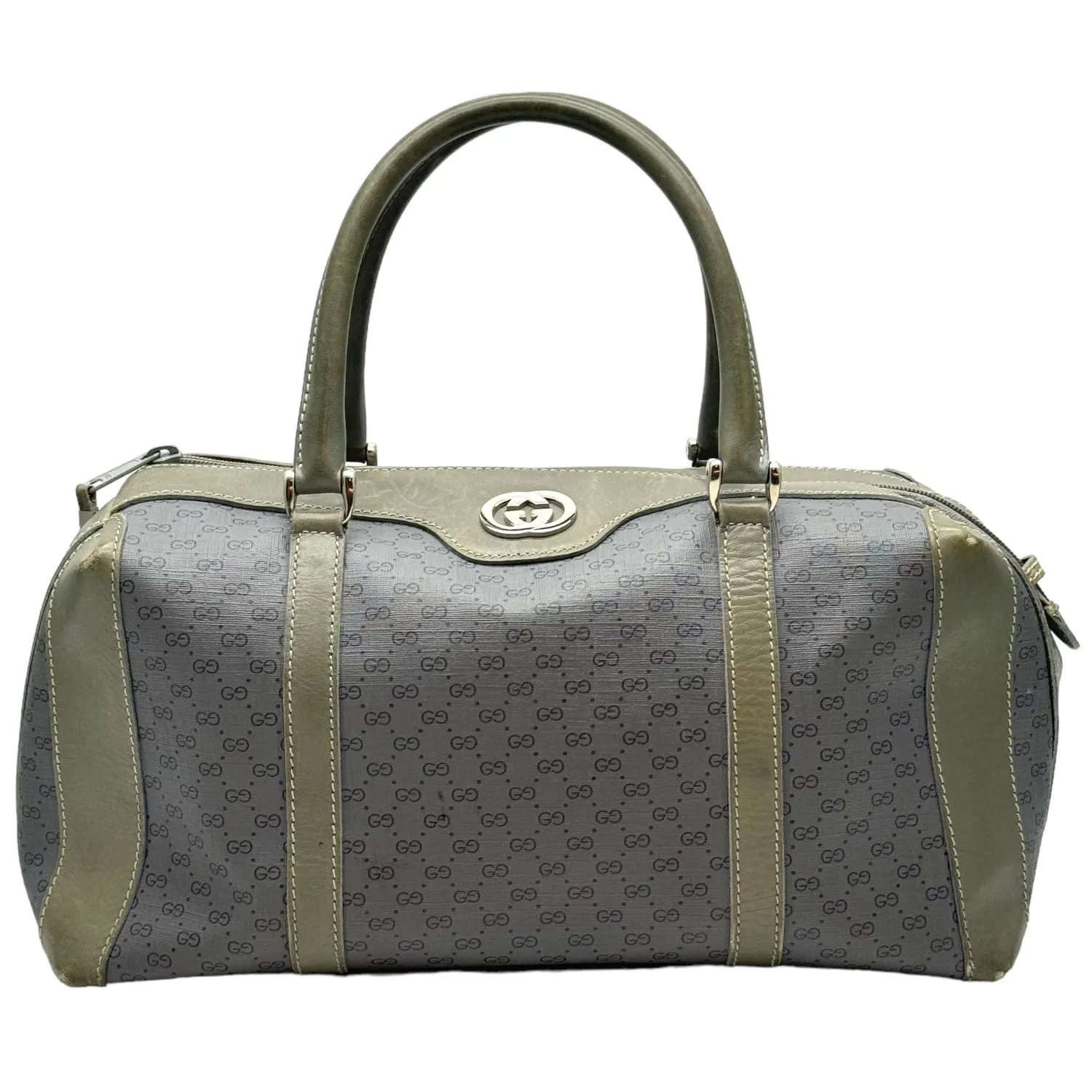 GUCCI Vintage Micro GG Canvas & Leather Boston Bag - Grey