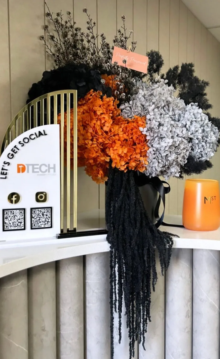 Half Arch Modern QR Freestanding Sign - 2 QR Codes, Logo   Card Holder