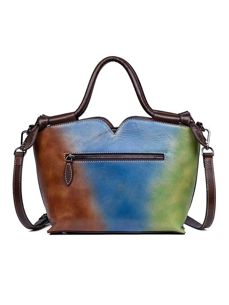 Handmade Embossed Women Handbag Retro Genuine Leather Bag