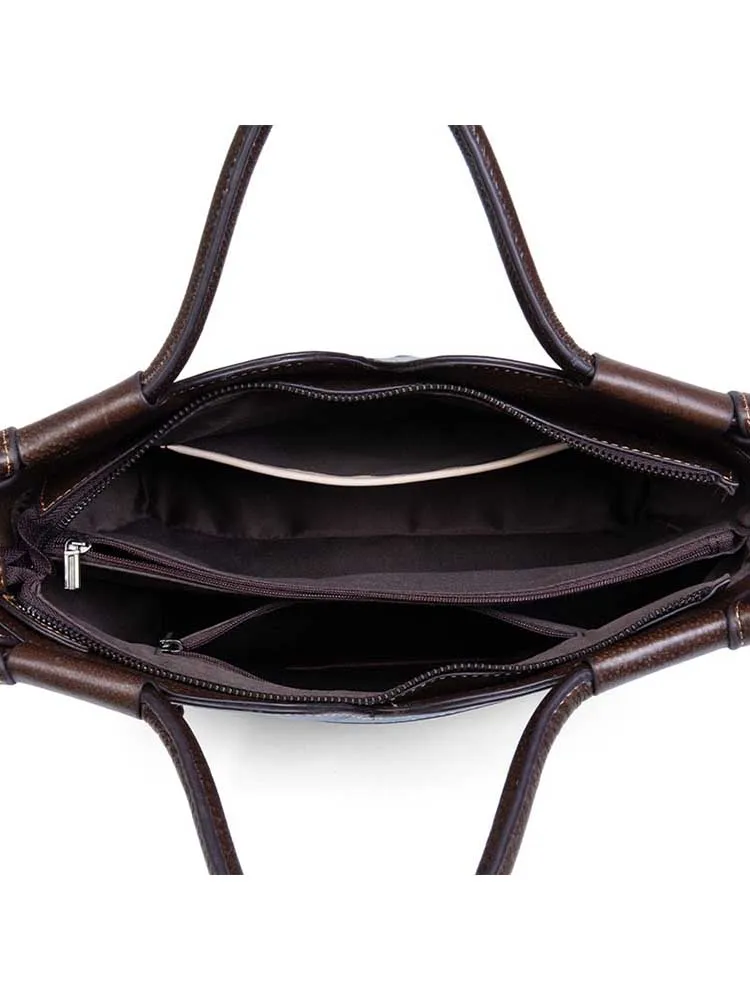 Handmade Embossed Women Handbag Retro Genuine Leather Bag