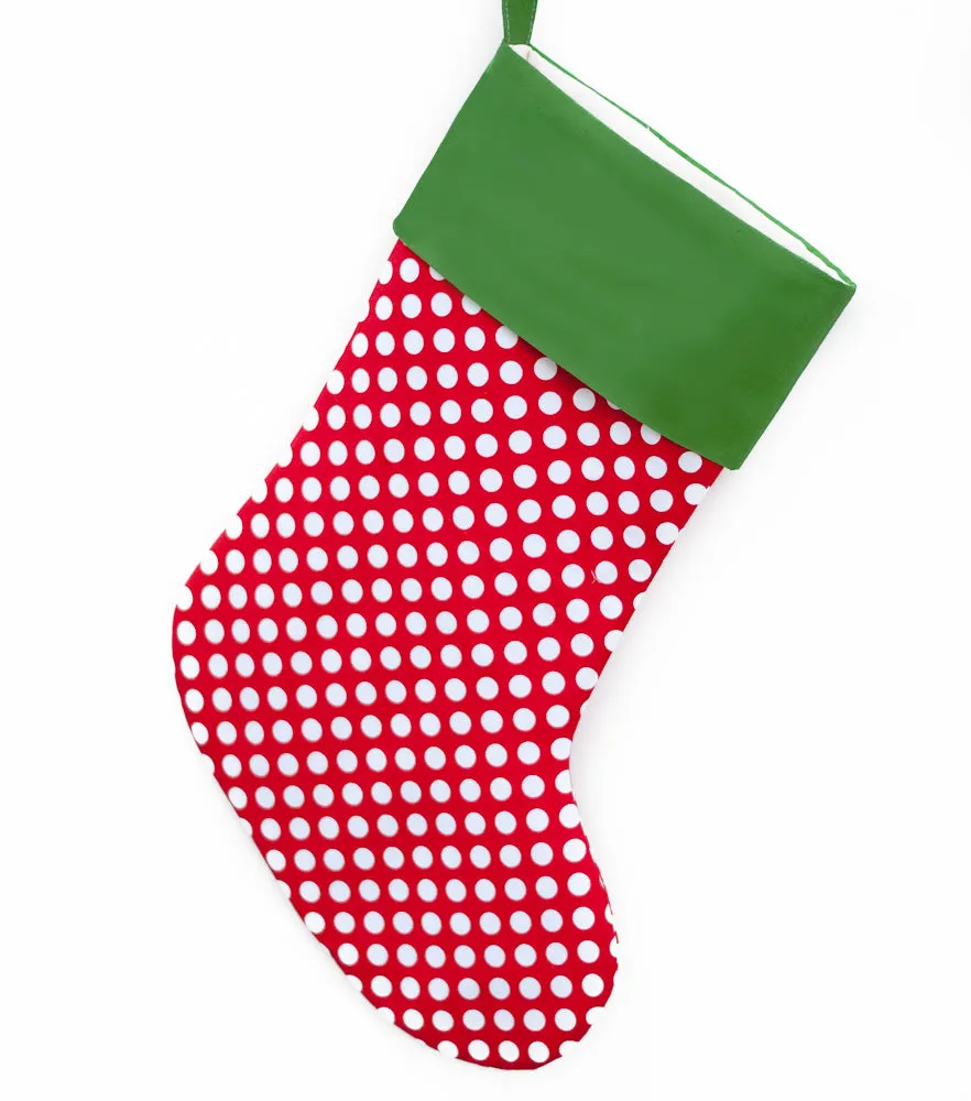Handmade Large Christmas Stocking Polka Dots -- Handmade Personalized Stocking