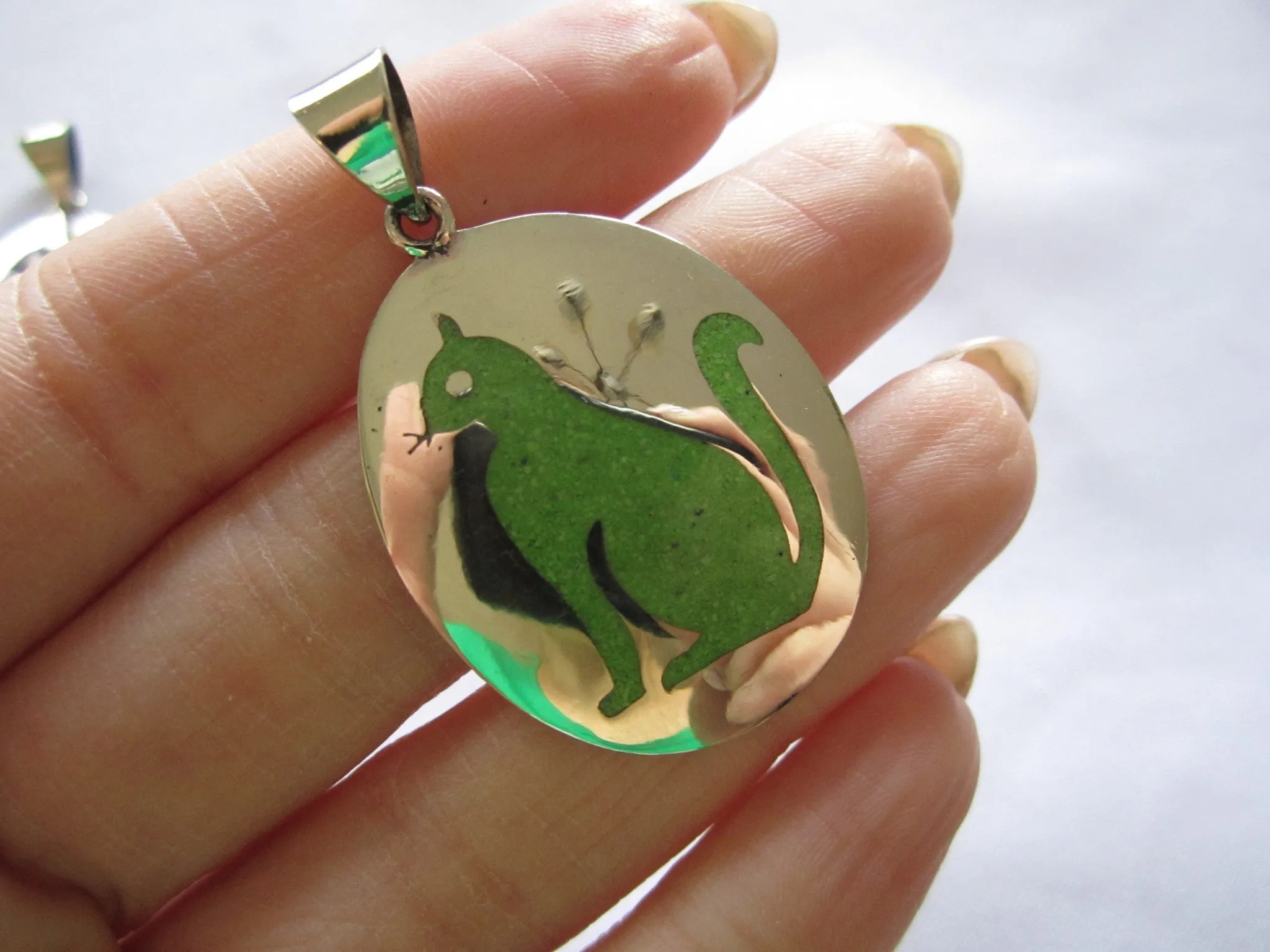 Handmade Oval Cat Pendant