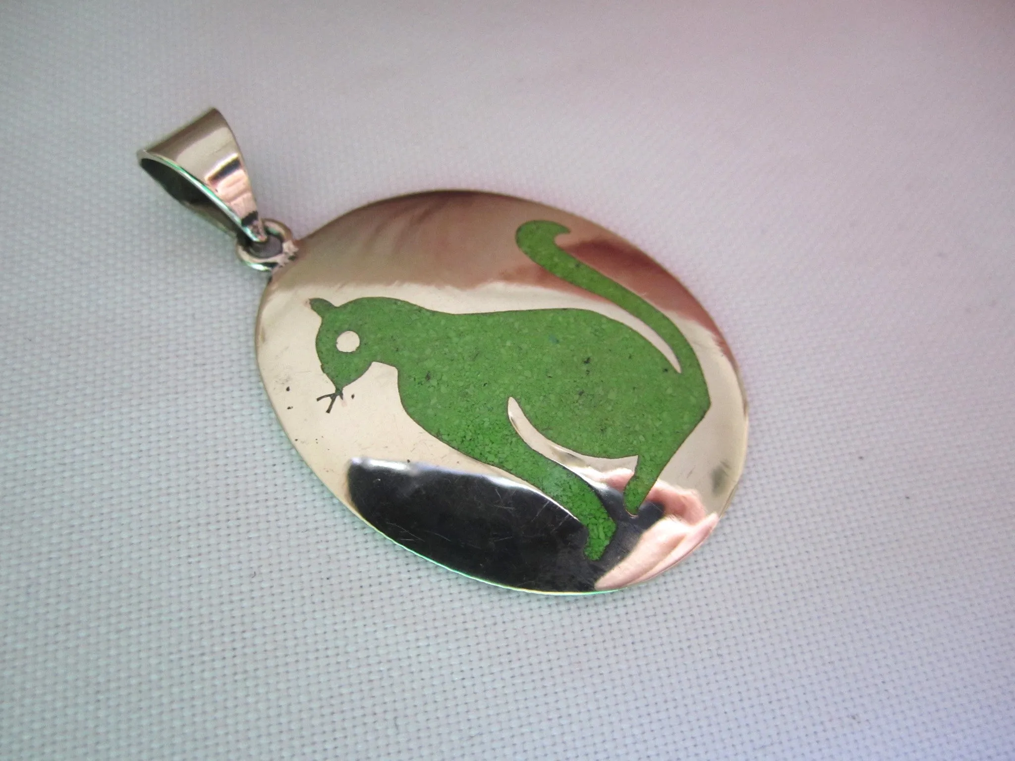 Handmade Oval Cat Pendant