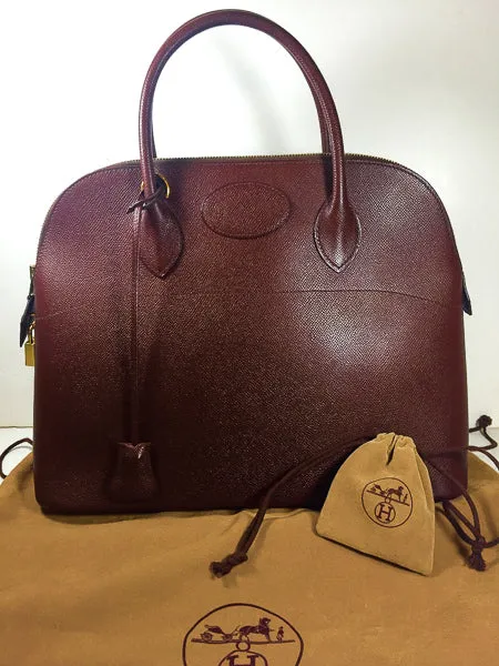 HERMES 1997 Brown Leather Zip Top Handle Bag w/ Lock and Keys