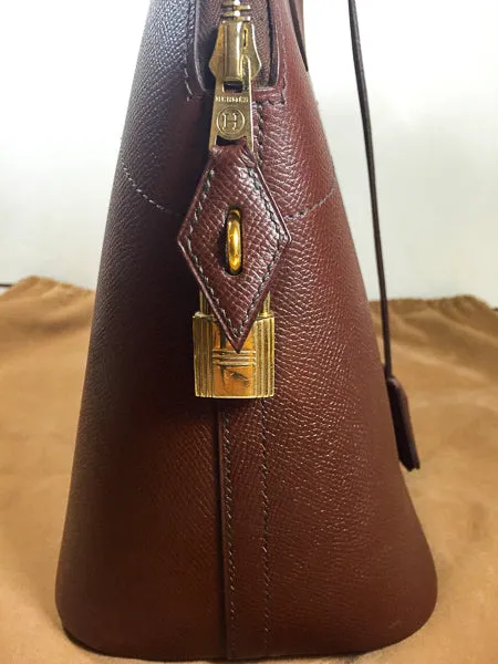 HERMES 1997 Brown Leather Zip Top Handle Bag w/ Lock and Keys