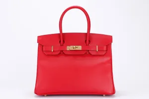 Hermes Birkin 30, Stamp Q, Rouge Casaque Color, Epsom Leather, Gold Hardware, with Dust Cover