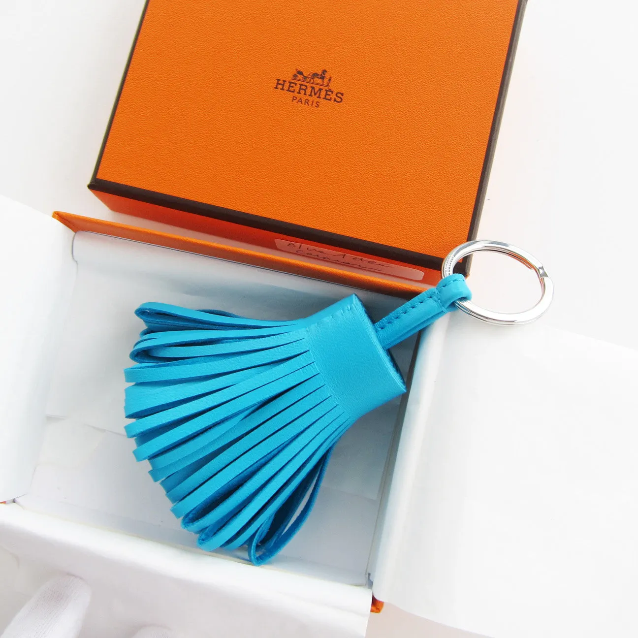 Hermes Blue Aztec Azteque Agneau Carmen Leather Key Ring Bag Charm