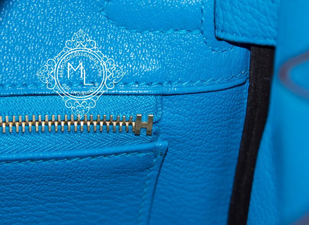 Hermes Blue Zanzibar Togo Gold Hardware Birkin 25 Handbag