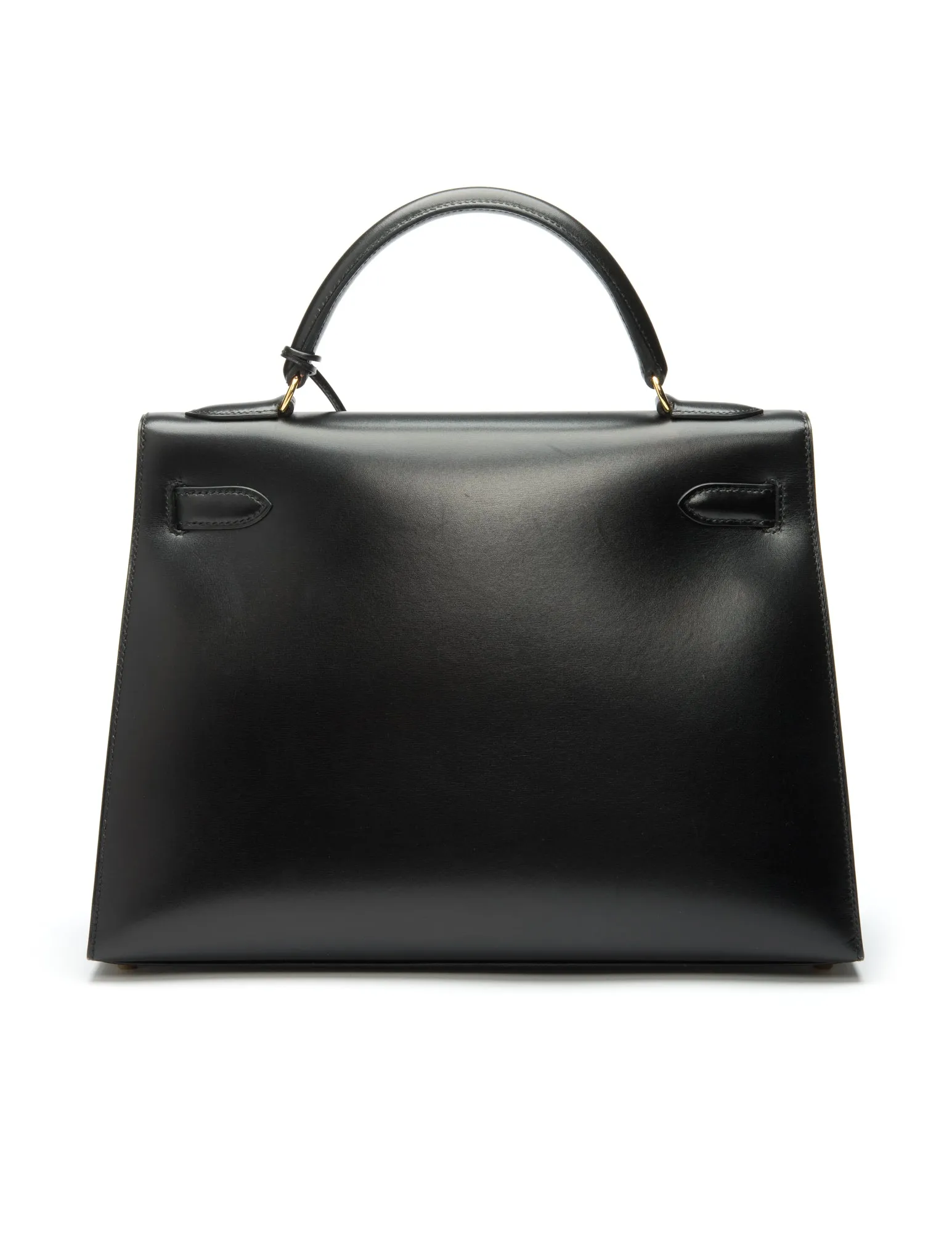 Hermes Kelly Sellier Bag 32cm Vintage 1971 Black Box Calf Leather Yellow Tone Hardware