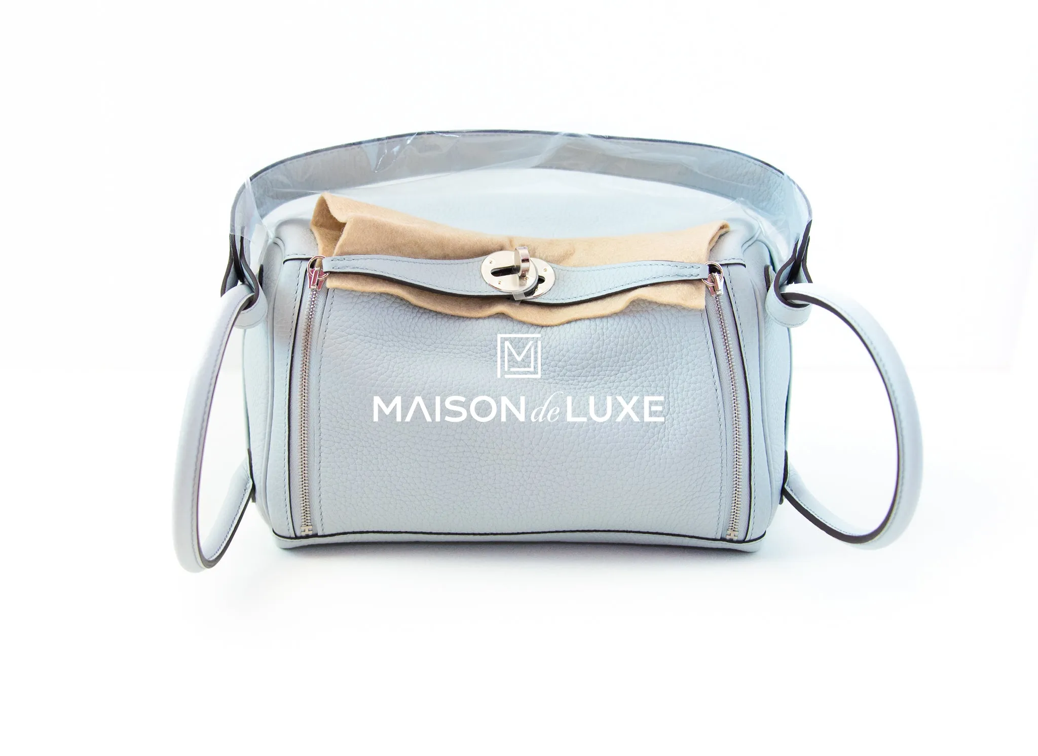 Hermes Lindy 26 Blue Pale Clemence Handbag