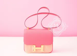 Hermes Rose Azalee Etoupe RGHW Epsom Constance MM 24/25 Handbag
