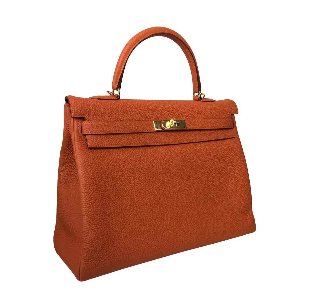 Hermès Kelly 35 Orange Bag Gold Hardware