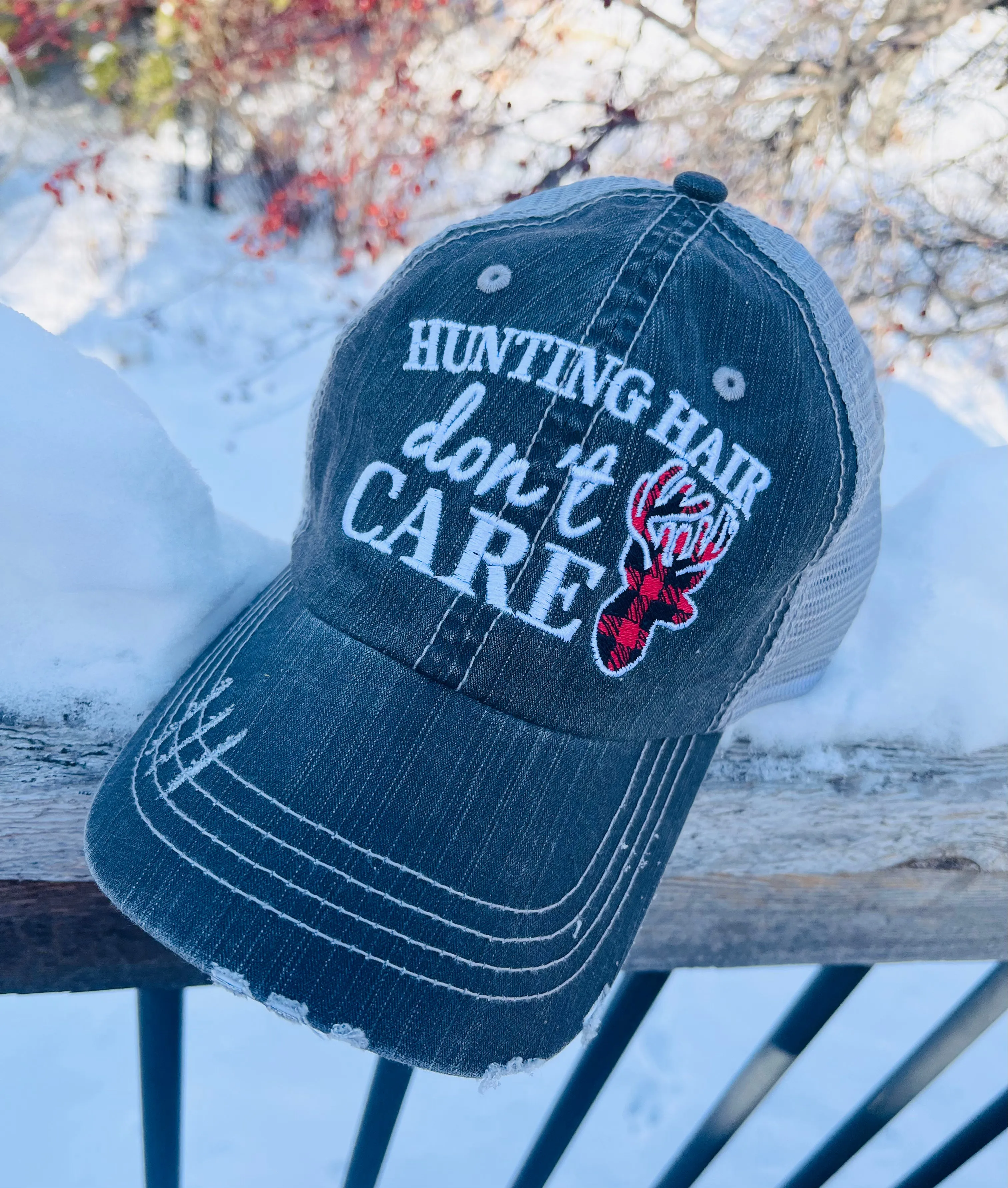 Hunting hat Hunting hair dont care Buffalo check deer Embroidered Buck Hunt Hunter