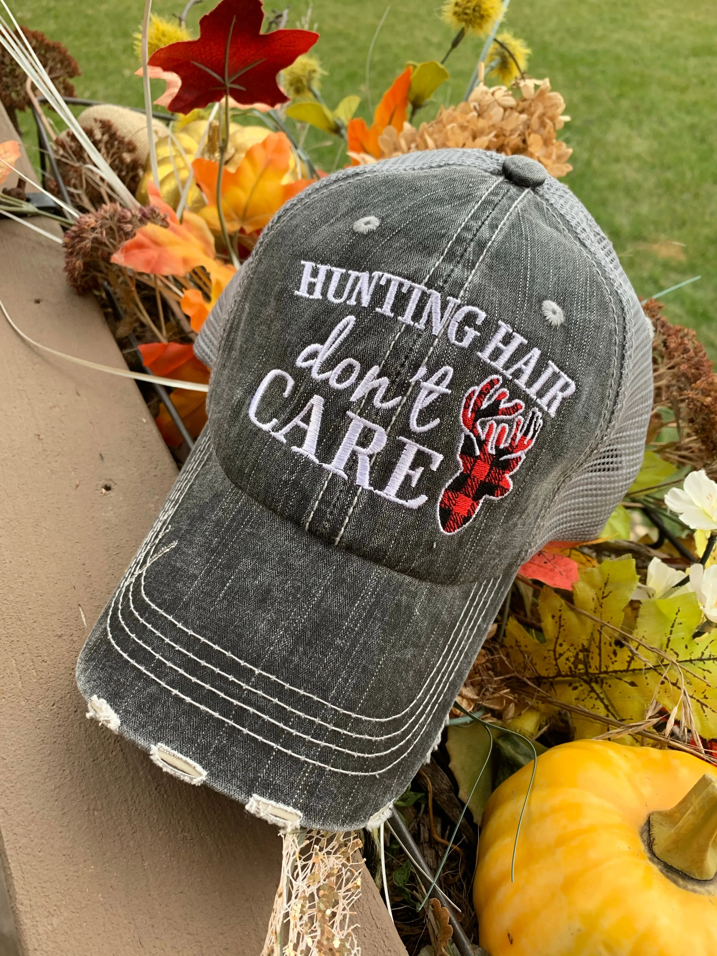Hunting hat Hunting hair dont care Buffalo check deer Embroidered Buck Hunt Hunter