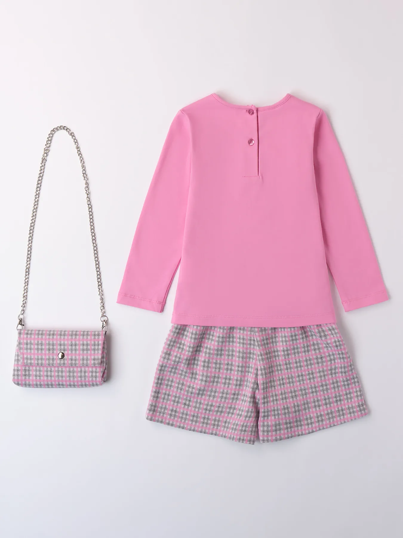 iDO Girls Pink Teddy Short Outfit Set With Handbag