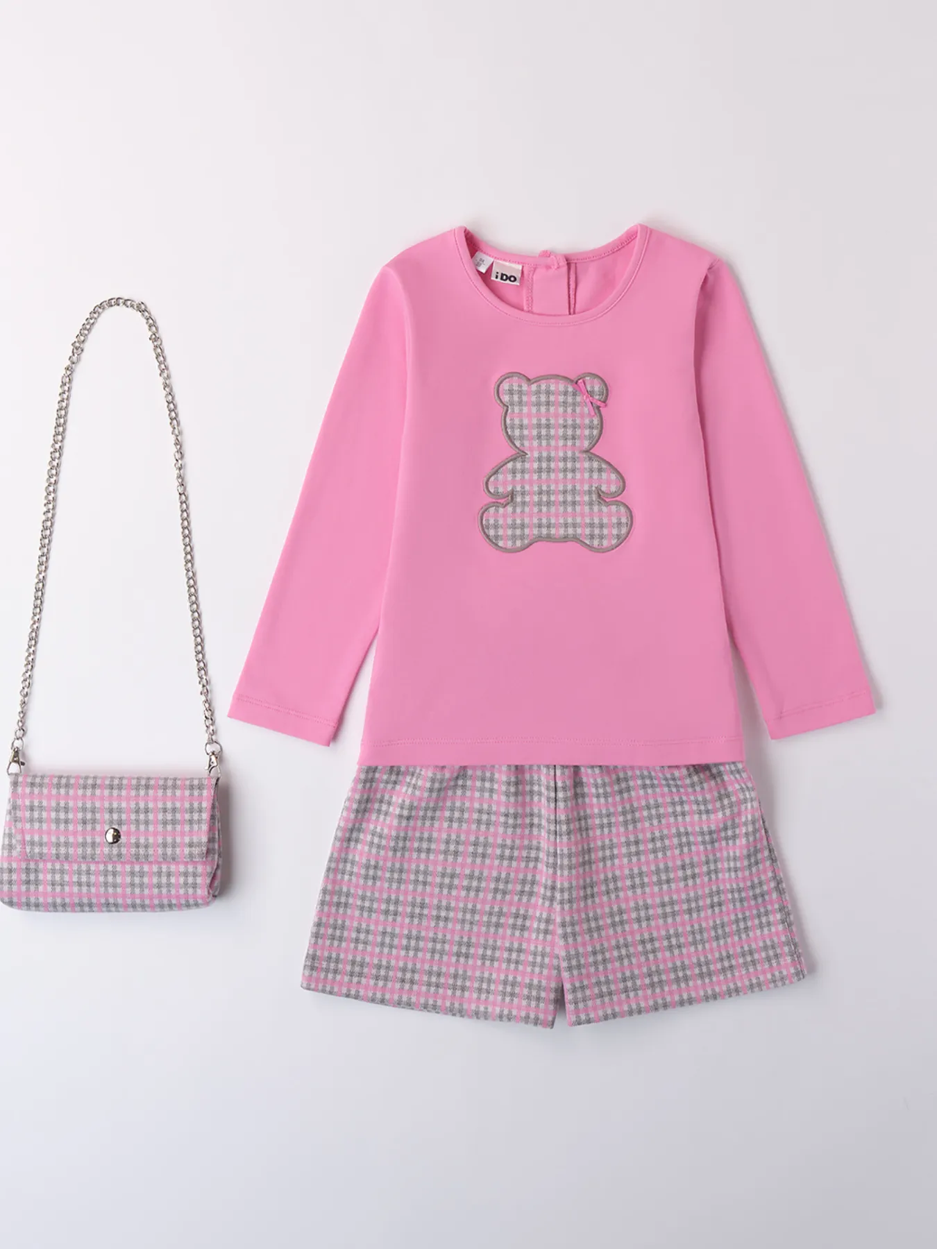 iDO Girls Pink Teddy Short Outfit Set With Handbag