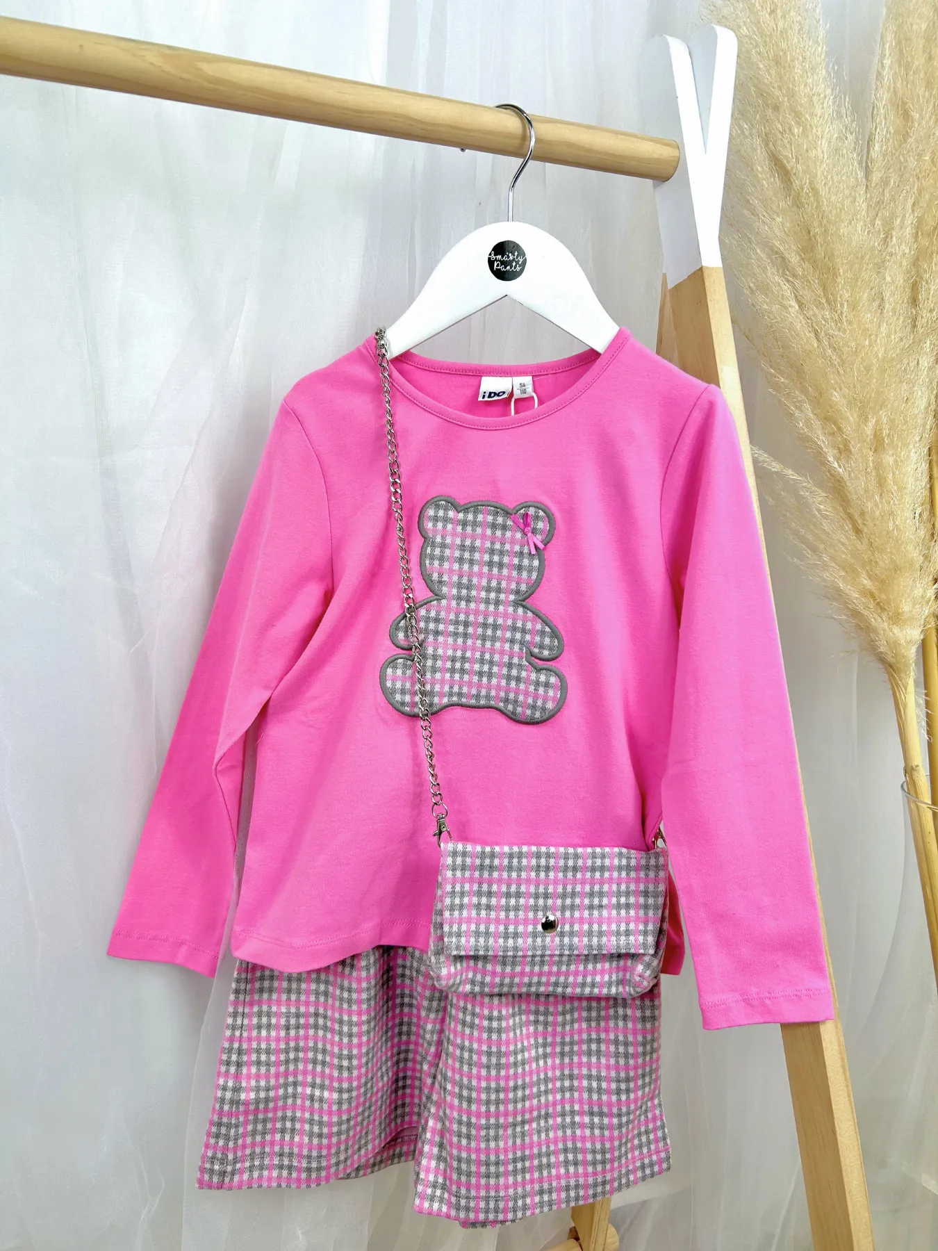 iDO Girls Pink Teddy Short Outfit Set With Handbag