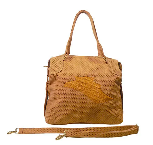 Italian Leather Handbag with Crocodile Detailing - On Sale